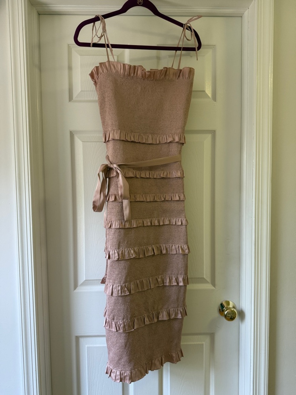 V. Chapman Blush Ruffle Tie-Detail Midi Dress